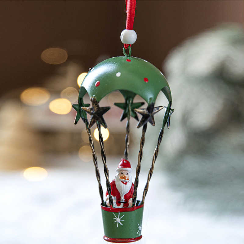Utsökt eldballong julgran hängen järn heta luft fallskärm prydnader älg jultomten snögubbe formade festdekoration l230620