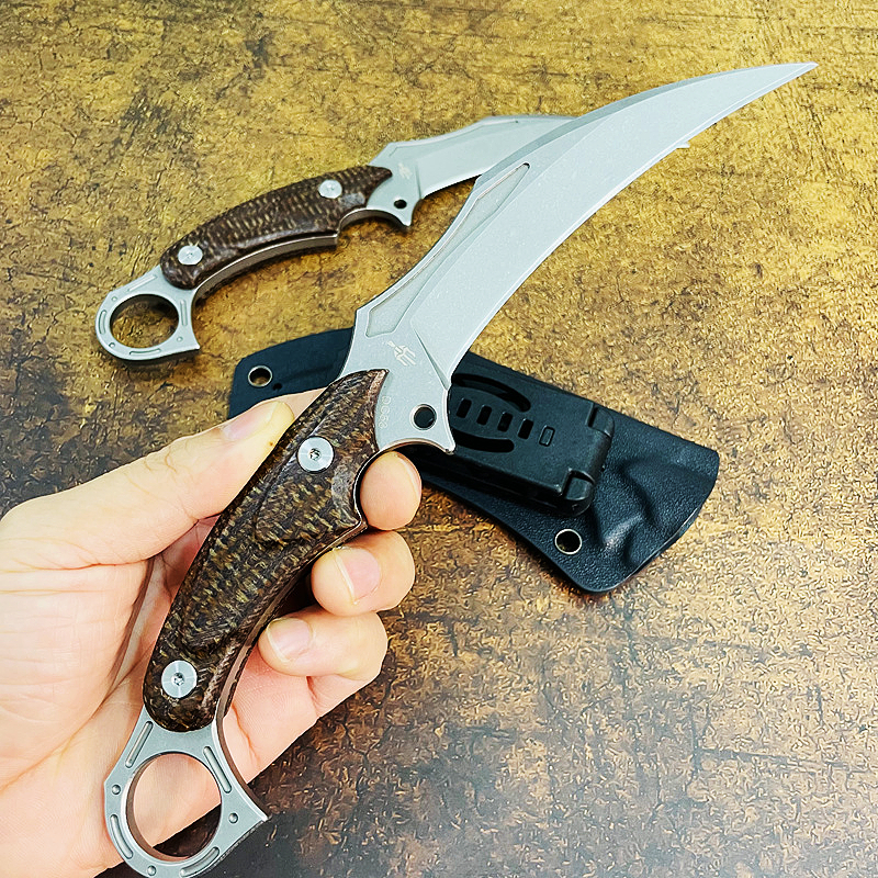 Top Quality S7205 Karambit Knife DC53 Satin Blade Full Tang Micarta Handle Fixed Blade Claw Knives Outdoor Camping Tactical Gear with Kydex