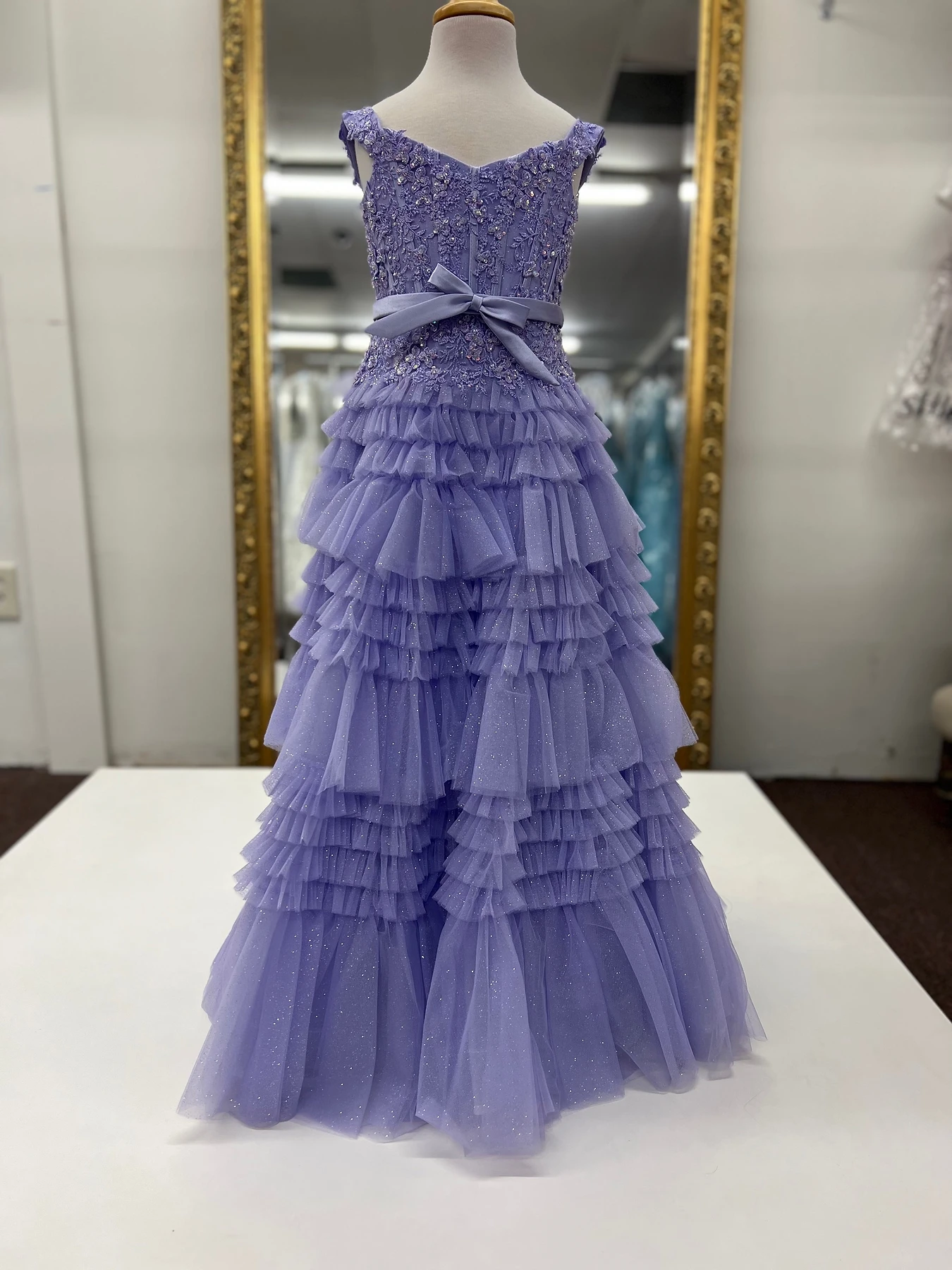 Lilac Girl Preteens Pageant Dress 2024 Shimmer Tulle Off-Shoulder Little Kid Birthday Formal Party Gown Infant Toddler Teens Tiny Young Junior Miss Ruffle Ballgown