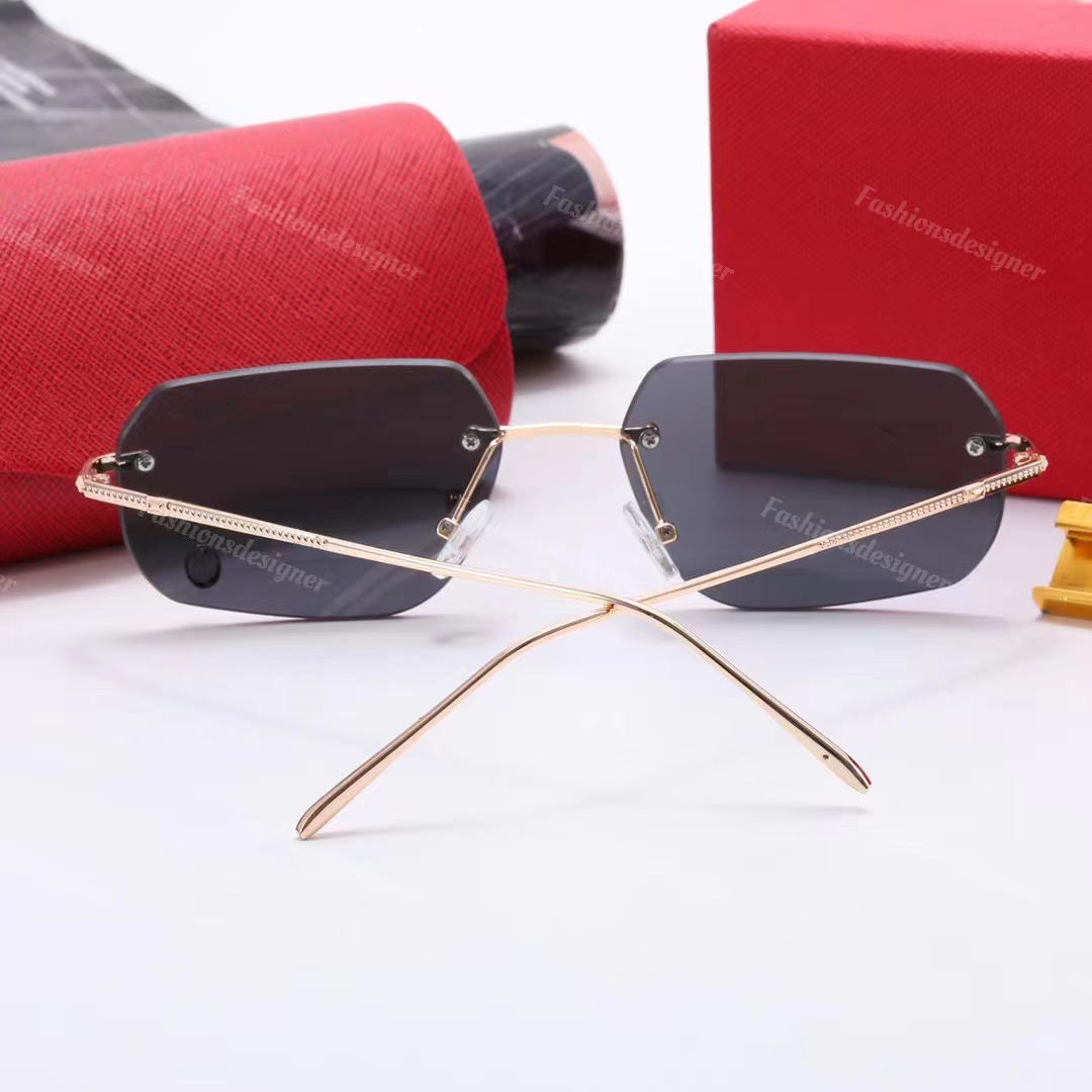 Carti glasses mens sunglasses buffalo horn gold frameless brown lens Fashion vintage wholesale with box carti glasses golden badge designer sunglasses 3565