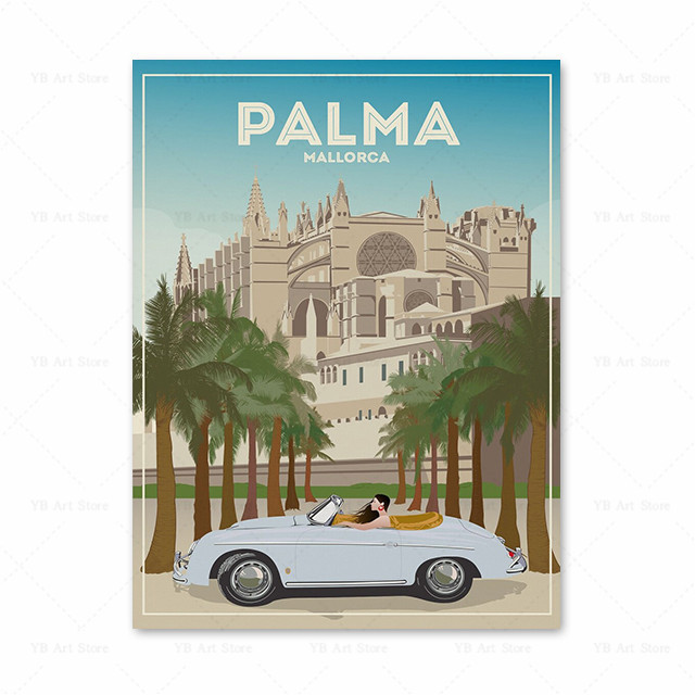 Spain Mallorca Travel Landscape Canvas Painting Beach Wall Art Tourist City Posters And Prints for Living Room Decoration Home Decor Picture No Frame Wo6