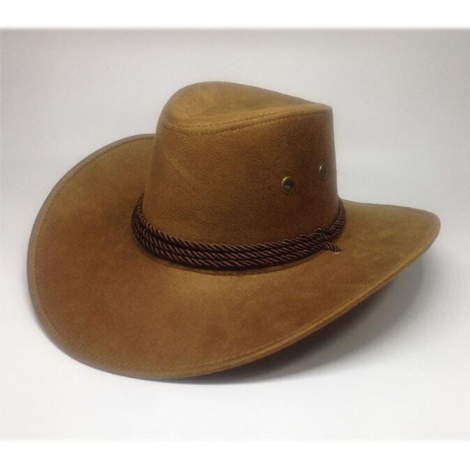 Mode västerländsk cowboy hatt faux mocka utomhus stor solskade hatt män rider hatt imitation läder vuxen
