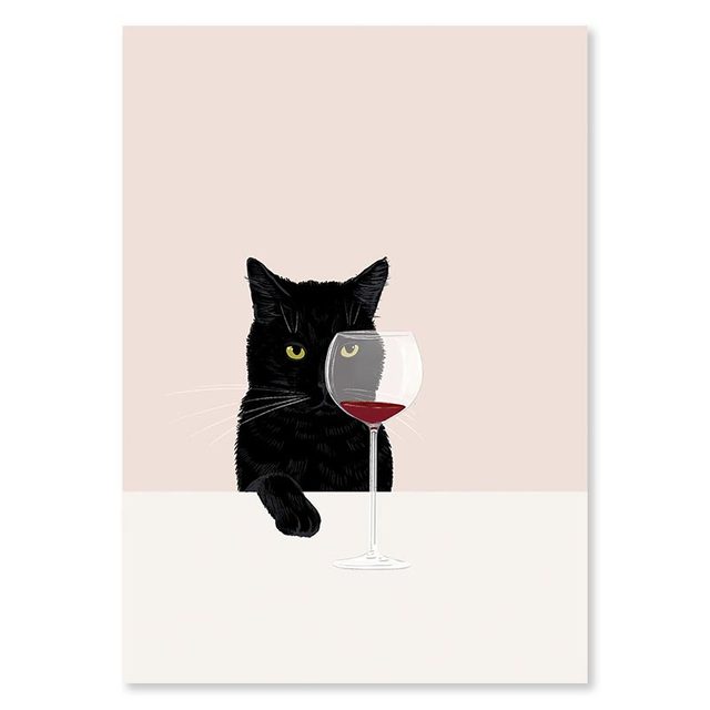 Funny Animal Canvas Painting Black White Cats Red Wine Posters And Prints Wall Art Printed Pictures for Cat Lover Living Room Home Decor Wo6