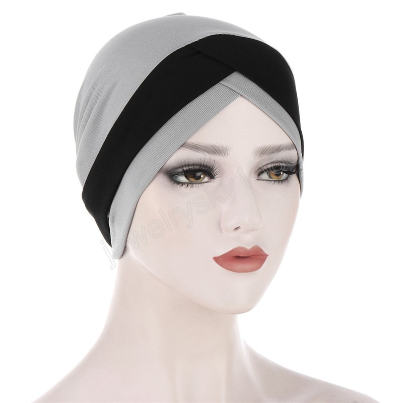 Front Croix Femmes Musulmanes Turban Stretch Intérieur Hijabs pour Chemo Caps Prêt À Porter Foulard Sous Bonnet Chapeau Arabe Chapeaux