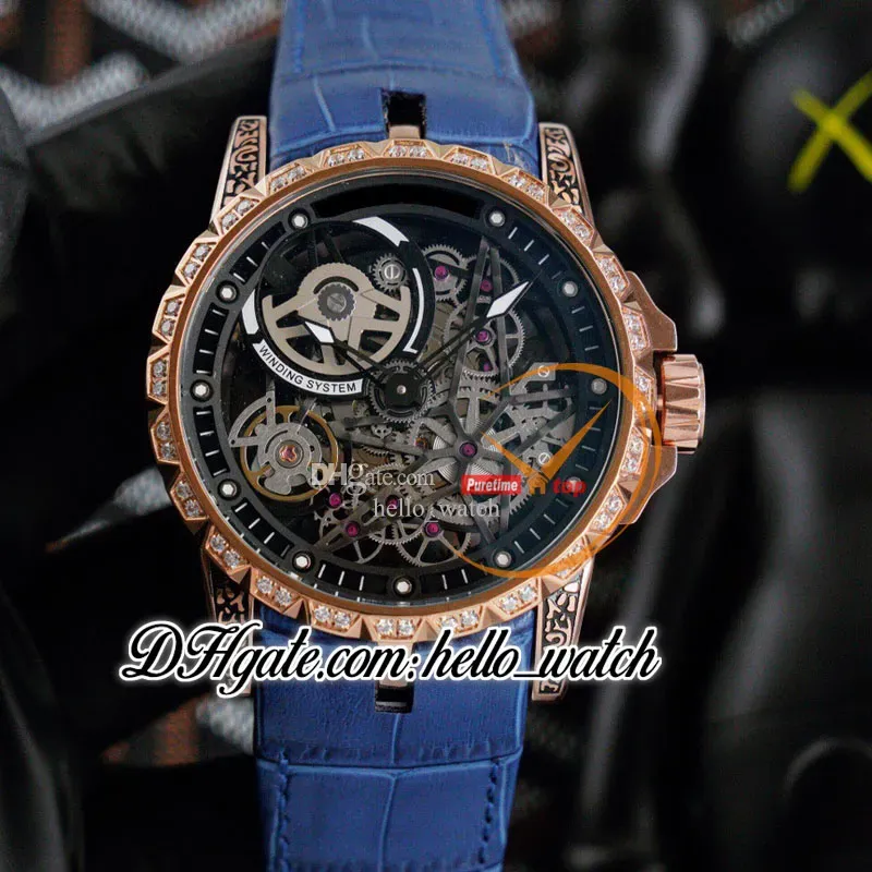 جديد 46 مم RDDBEX0796 ​​رجال أوتوماتيكي مشاهدة الهيكل العظمي الاتصال 10 OHCLOCK TOURBILLON الصلب العلبة السود