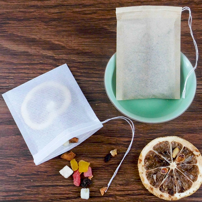 Paper Tea Bag Tea Strainers Natural Unbleached Wood Pulp Paper Disposable Tea Infuser Empty Bags with Drawstring Pouch 