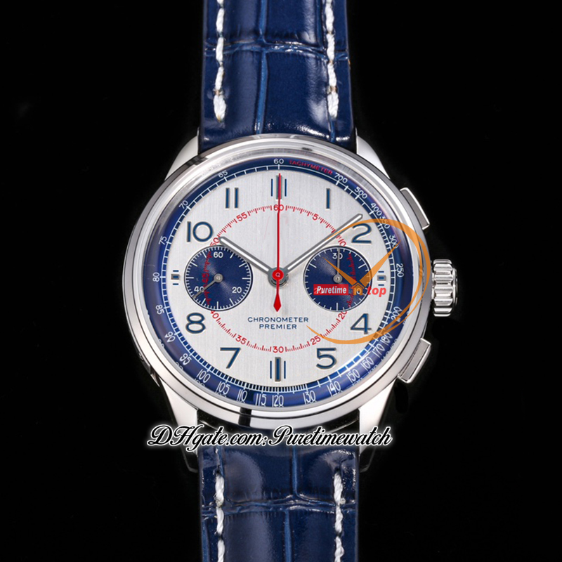 BLS V2 Premier B01 ETA A7750 Автоматические хронографские мужские часы 42 Silver Blue Dial Leather Limited AB0118A71G1P1 Super Edition Reloj Watches Puretime F6