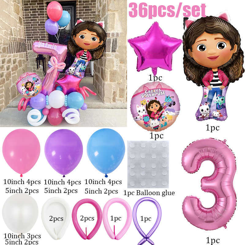 36stGabby Dollhouse Balloons 1 2 3 4 5: e nummer Helium Globos Kids Girls Birthday Party Decor Baby Shower Toy Globos HKD230808