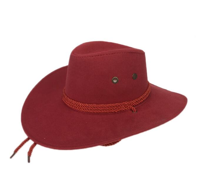Moda batı kovboy şapkası sahte süet açık büyük güneşlik şapka erkek binme şapka taklit deri yetişkin