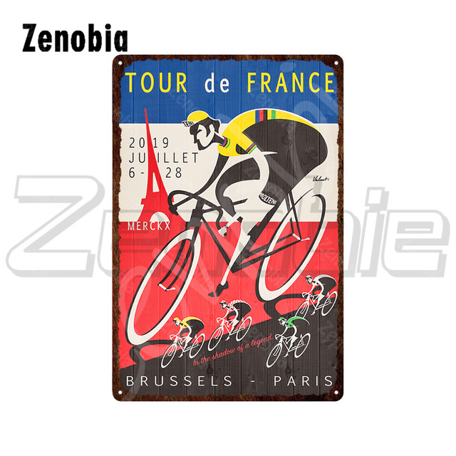 Rowerowy i rowerowy znak metalowy Tour de France Tin Znak jeździ rowerem metalową płytkę sportową Tin Tarble do rowerowej dekoracje klubu do domu Wzór ścienny 30x20 cm W01