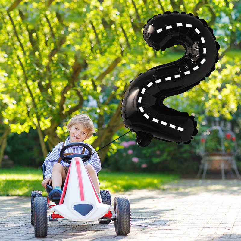 Carro de corrida preto branco tema balão inflável número veículo chá de bebê crianças meninos festa de aniversário suprimentos decoração hkd230808