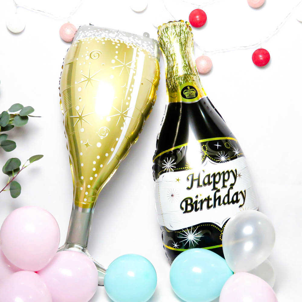 Happy Birthday Black Gold Champagne Wine Bottle Helium Balloon Valentine's Day Wedding Bridal Shower Birthday Party Decoration HKD230808