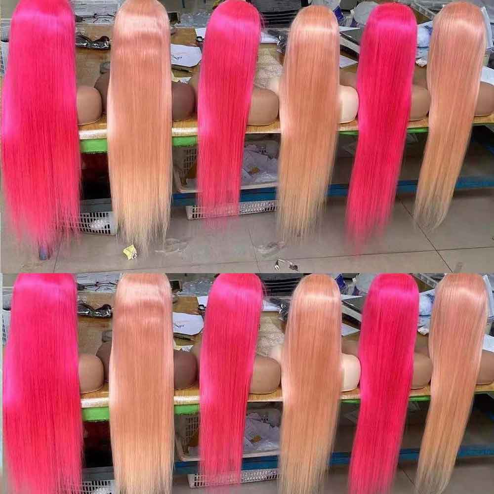 Pink Preplucked Human Hair 13x6 Lace Frontal Wigs Glueless Straight 180% Lace Front Wigs Remy Hair Lace Frontal Wigs Swiss Lace