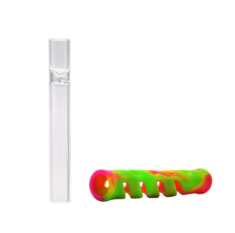 Vente chaude Verre FDA Silicone One Hitter Pipes Tabac Fumer Herb Tuyau Tuyau 90 MM Porte-Cigarette JL1844