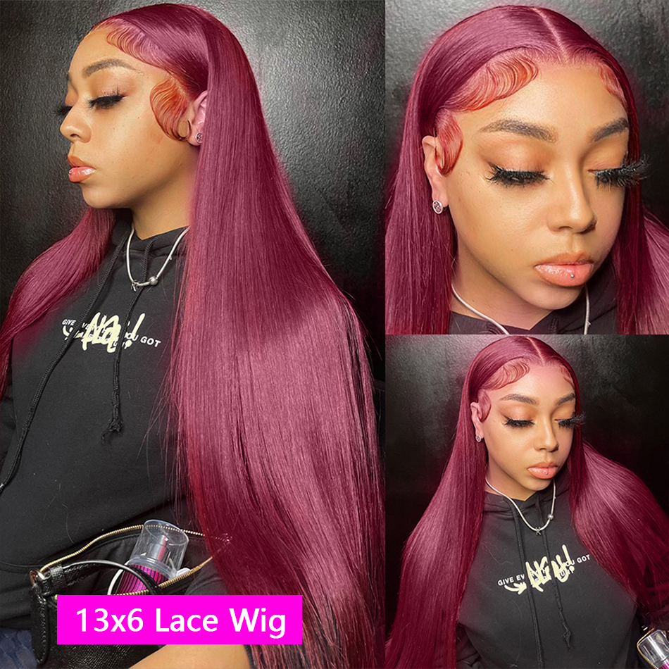 Lace Front perruque de cheveux humains couleur droite perruque sans colle cheveux humains prêt à porter rouge 13x4 13x6 Hd dentelle frontale perruque