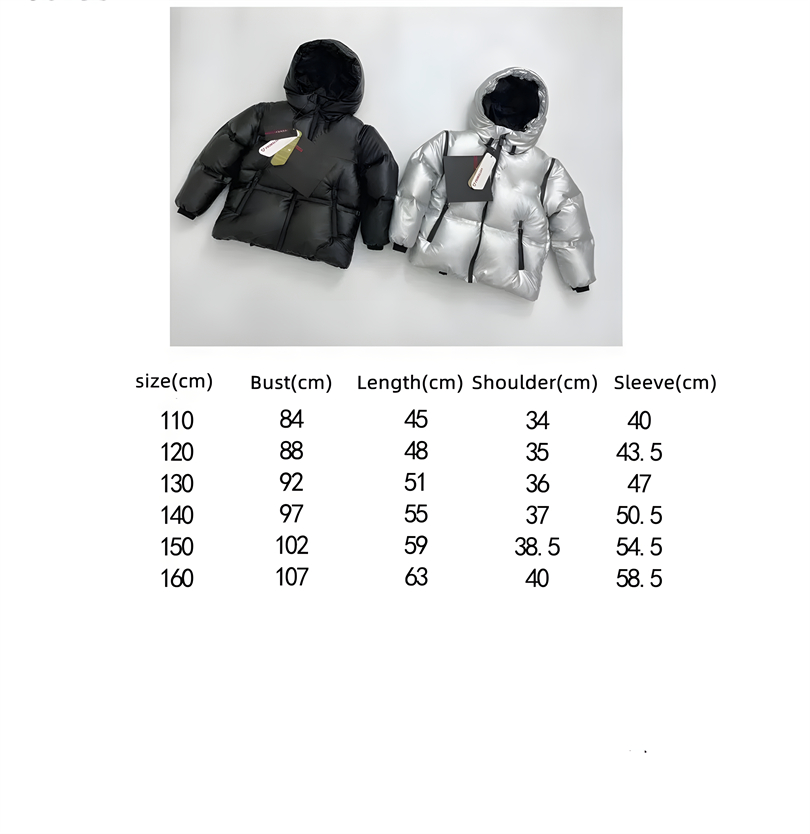 Children puffer Hooded Down Coats Fashion Winter Windproof Hooide Black Silver Jackets Kids girls Boys Outwear girl boy remveable sleeves clothes