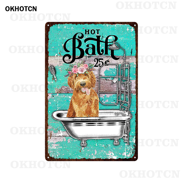 Black Cat Metal Signs Get Naked Tin Sign Funny Animals Metal Poster Dog Taking A Bath Vintage Plaque Wall Stickers for Pet Shop Bathroom Toilet Custom Decor 30X20CM w01