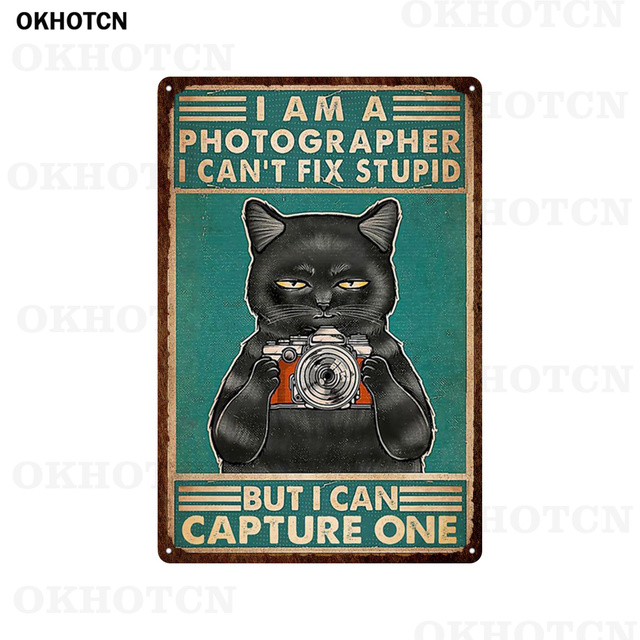 Retro Cat Reading Book Plakat Zabawny inspirujący czarny kot metalowy znak blaszany sztuka do kawiarni mieszka