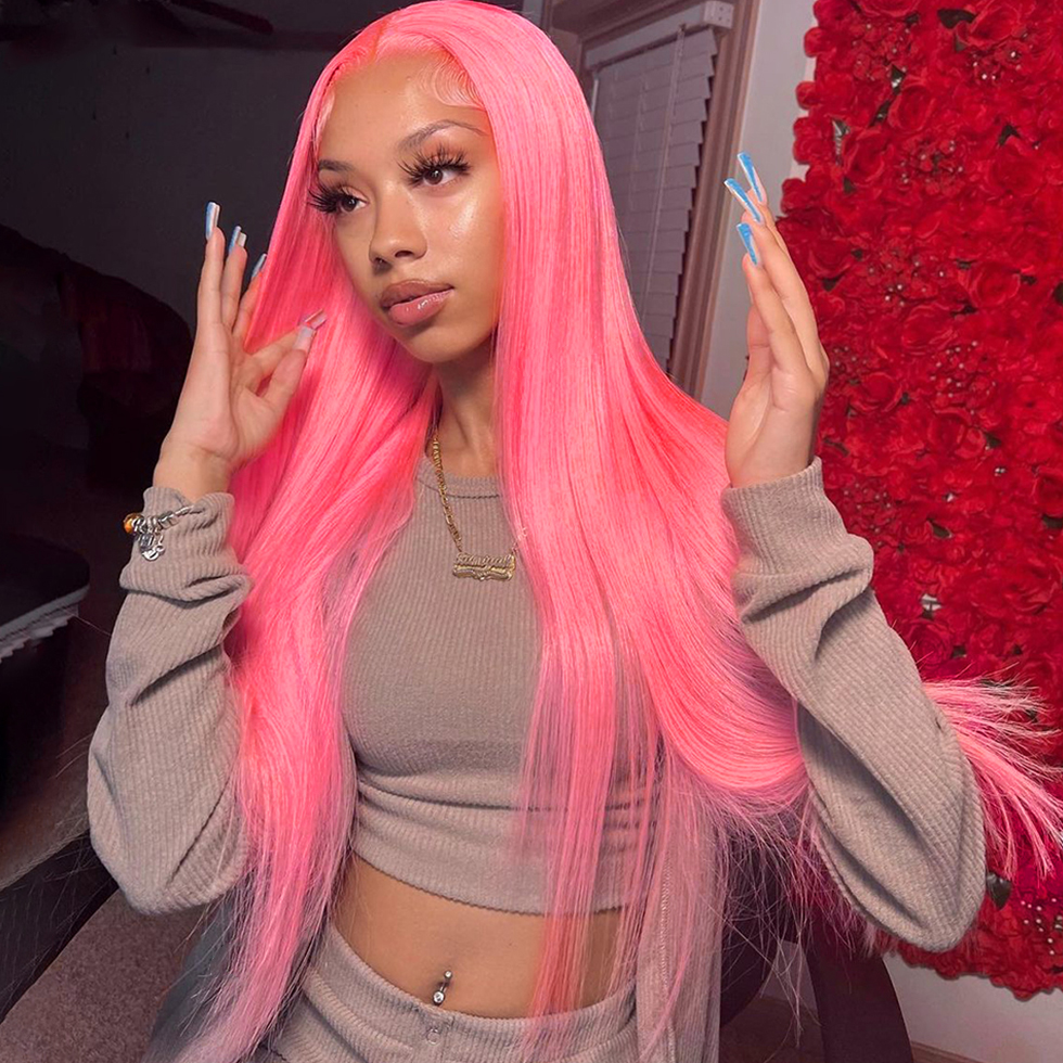 Pink Preplucked Human Hair 13x6 Lace Frontal Wigs Glueless Straight 180% Lace Front Wigs Remy Hair Lace Frontal Wigs Swiss Lace