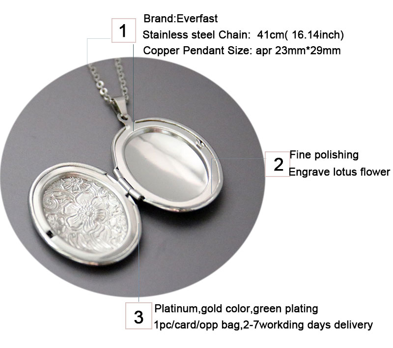 Everfast / Oval Lotus Flower Daisy Locket Colgantes de acero inoxidable Charms Floating Photo Frame Collares Openable Memorial Jewelry Gift para mujeres niños SN238
