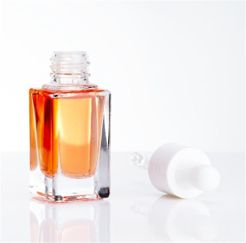 Clear Square Glass Droper Bottle Essential Oil Parfume Bottle 15 ml med vit/svart/guld/silvermössa JL1843