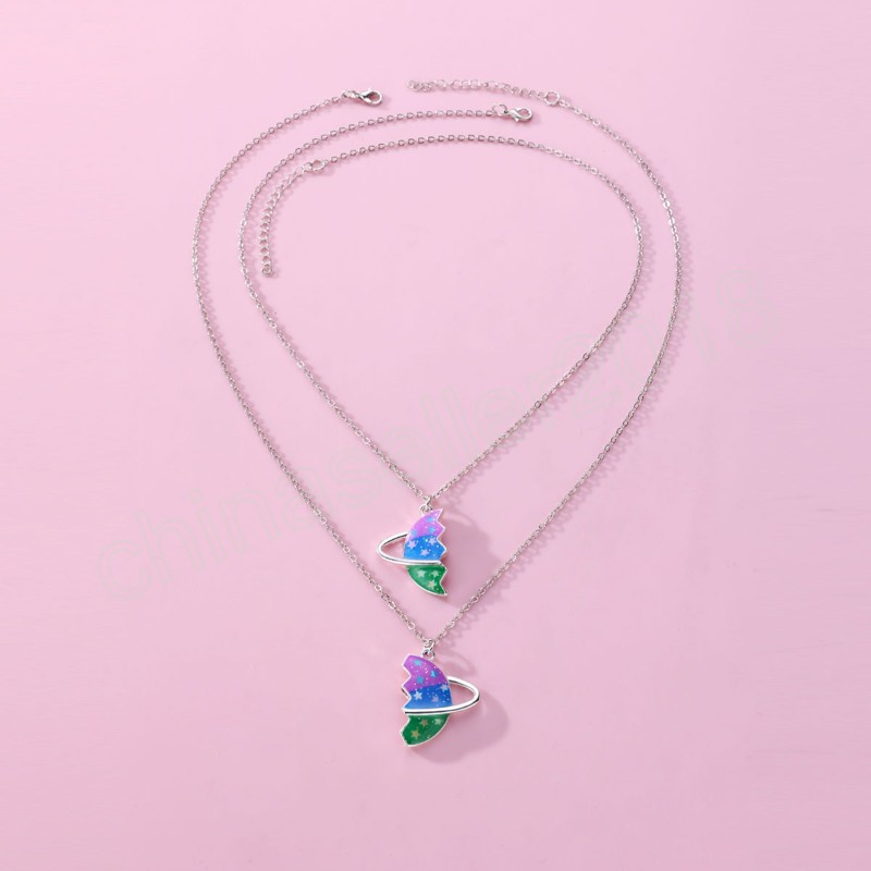 2stSaturn Necklace Pendant Chain Halsband Friendship Children's Jewelry Gift for Girls