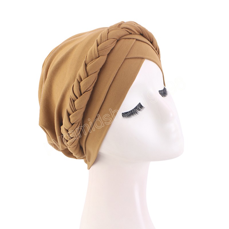 Muslim Braided Turban Cap Headwrap For Woman Bohemian style Headscarf stretchy hijabs Head Wraps Femme Musulman Bandana hats