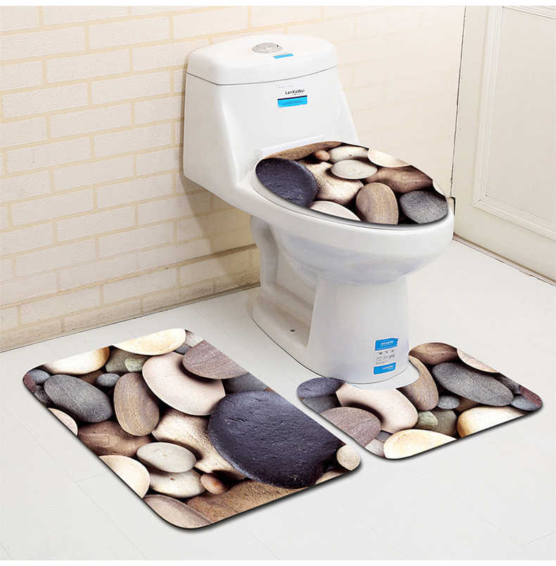 3 in 1 Flannel Absorbent Soft Bathroom Mat Set Toilet Cover Floor Pad Bath Mat Washroom Carpet Contour Mat Toilet Seat Lid Cover HKD230809