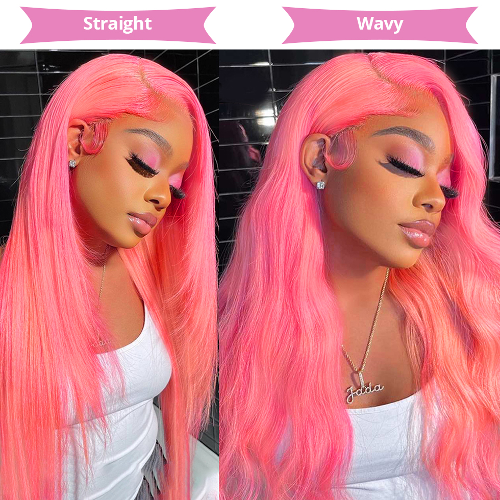 Pink Preplucked Human Hair 13x6 Lace Frontal Wigs Glueless Straight 180% Lace Front Wigs Remy Hair Lace Frontal Wigs Swiss Lace