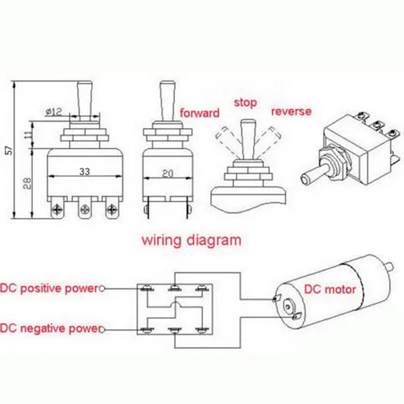 6-pins DPDT DC momentschakelaar ON-OFF-ON Motor omgekeerde polariteit