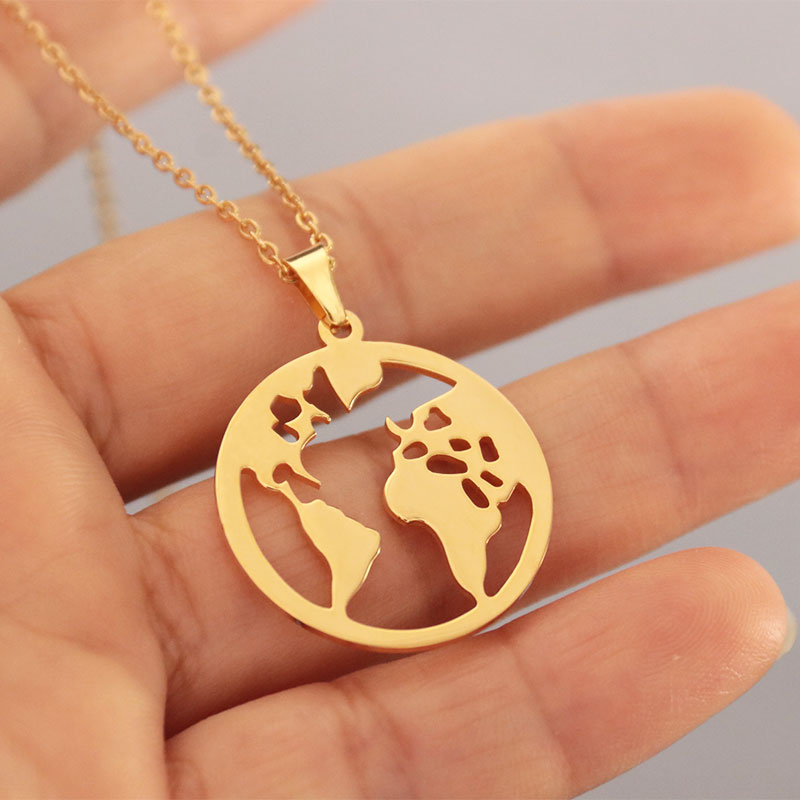 Everfast One Earth Stainless Steel Pendant Simple Globle World Map Charms Necklaces Women Men Fashion Sience Jewelry SN162