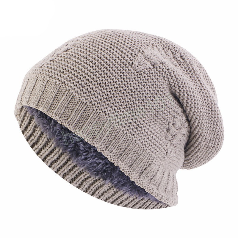 Winter-Beanie-Mütze, Unisex, einfarbig, Zopfmuster, Slouchy-Beanie, Fleece, dick, Baggy-Cap, Streetwear, warme Mützen für Herren