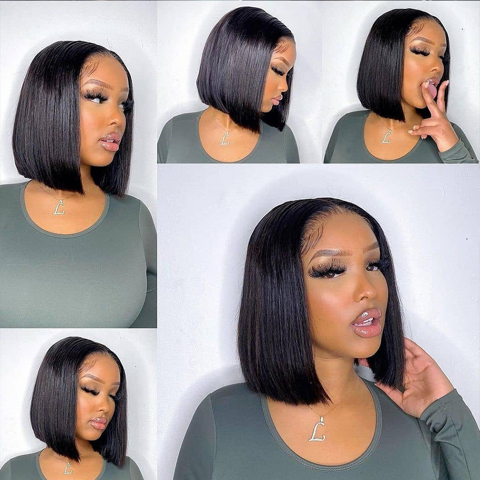 Synthetic Wigs Short Bob Human Hair Wigs Brazilian 13X4 Glueless Straight Lace Front Wigs for Women Transparent Lace PrePlucked Bob Wig on Sale