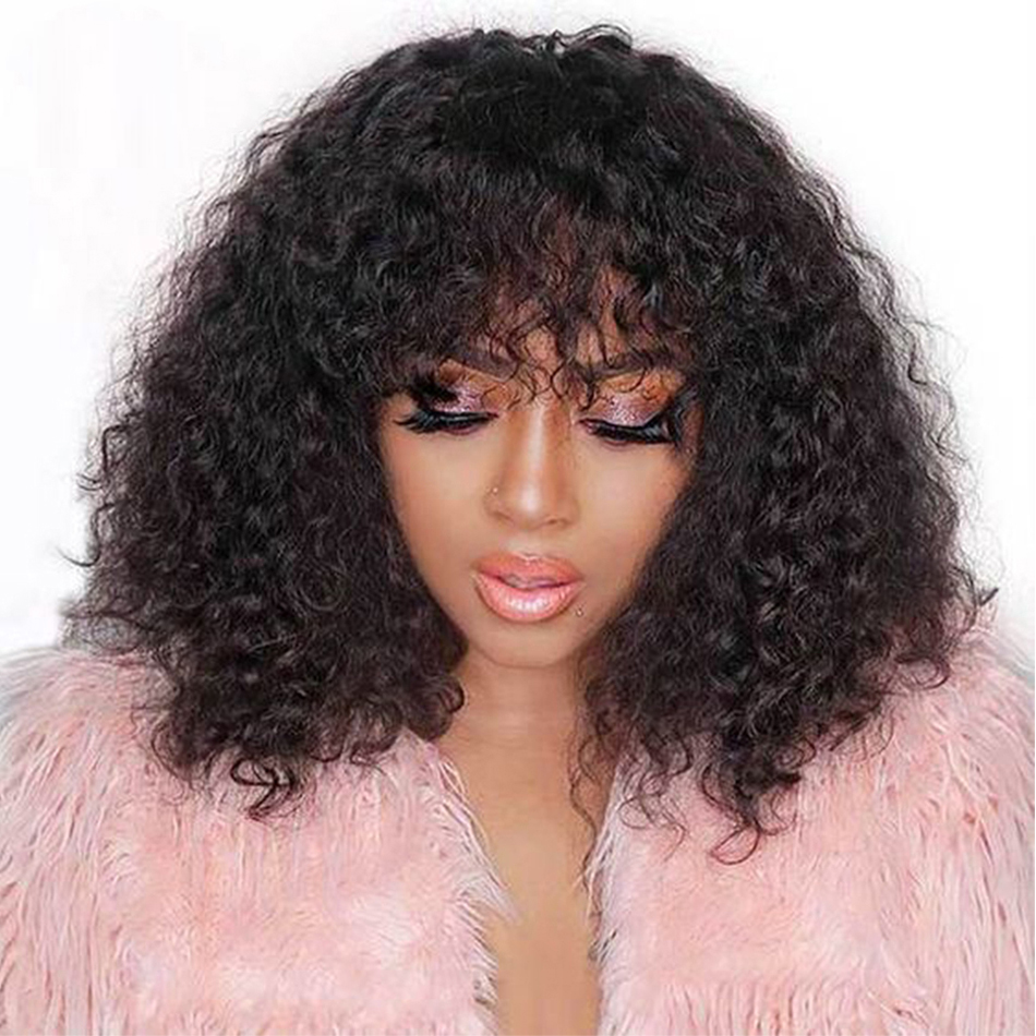 Curly Human Hair Wigs For Women Human Hair Bob Wig Kinky Curly Wig With Bangs Perruque Cheveux Humain Full