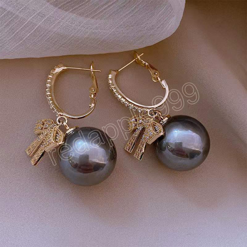 New Pearl Beaded Bow Earrings Creative Luxury Crystal Zirconia Gold Color Women's Earrings Fashion Jewelry Party Gifts