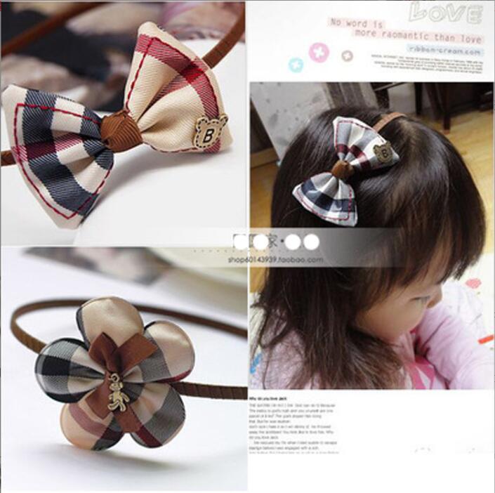 Fabric Bow Hair Accessories For Girls Baby Big Flower Plaid Princess Babies Girl Hair Band Headband Baby's Head Band Kids Hairwear