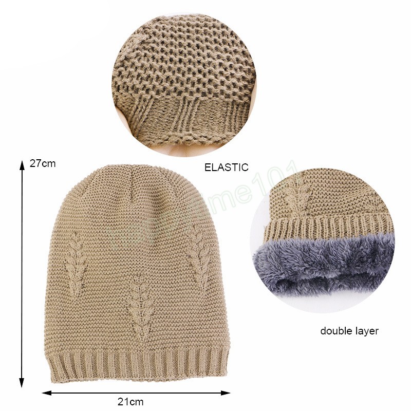 Winter Beanie Hat Unisex Plain Color Cable Knit Slouchy Beanie Fleece Thicked Baggy Cap Street Wear Warm Hats for Men