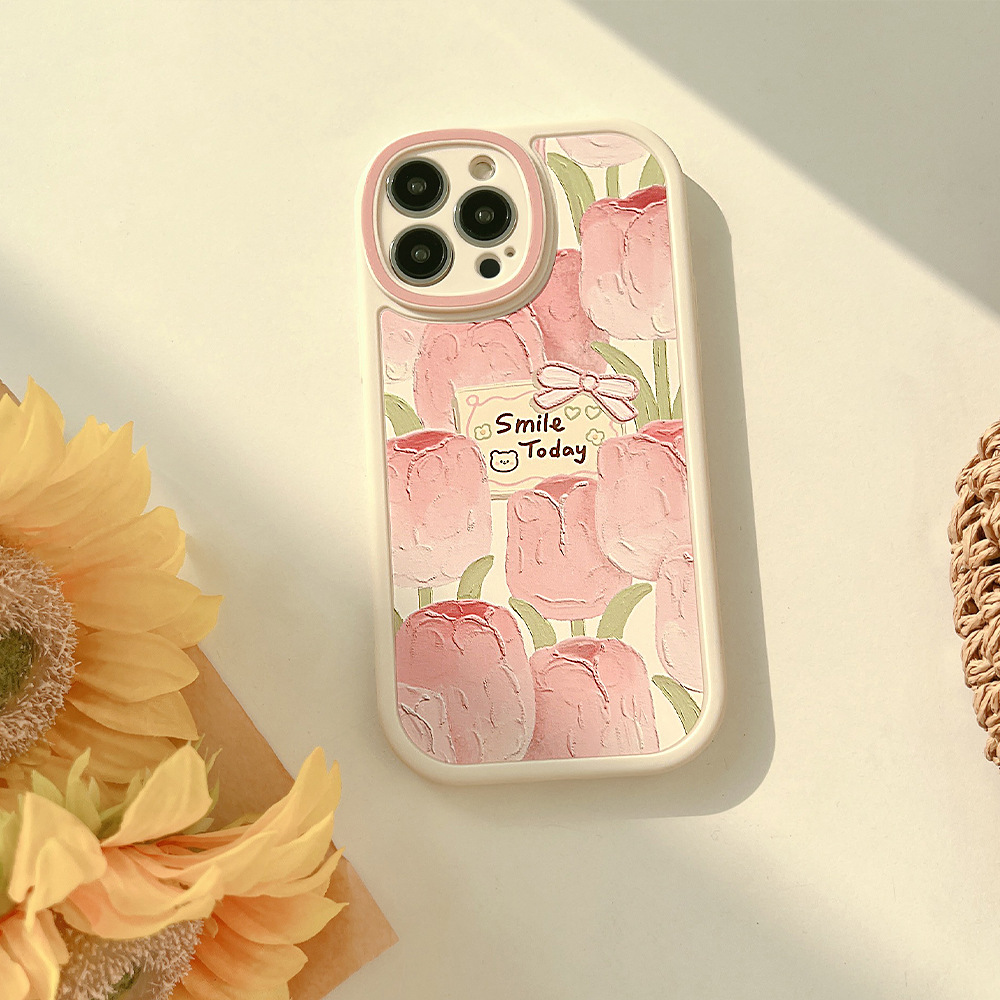 Coque de téléphone fleur peinture à l'huile adaptée pour 15 13 pro max 12 femmes 11 ensembles 14 mat 15 plus