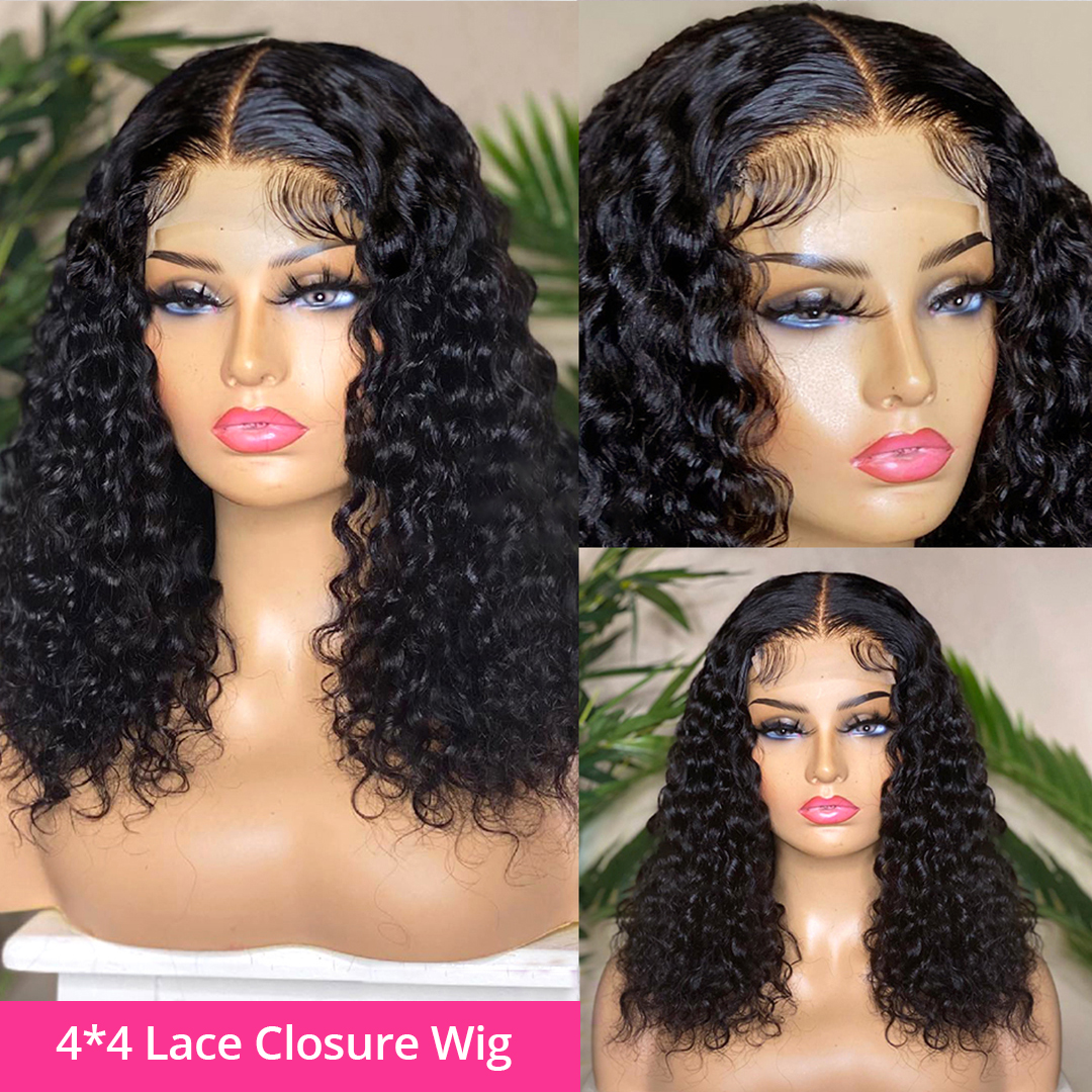 Glueless Wig 12A Short Bob Wig Deep Wave Human Hair Wigs Water Wave Frontal Wig Kinky Curly Bob Lace Front Wig Transparent Wigs