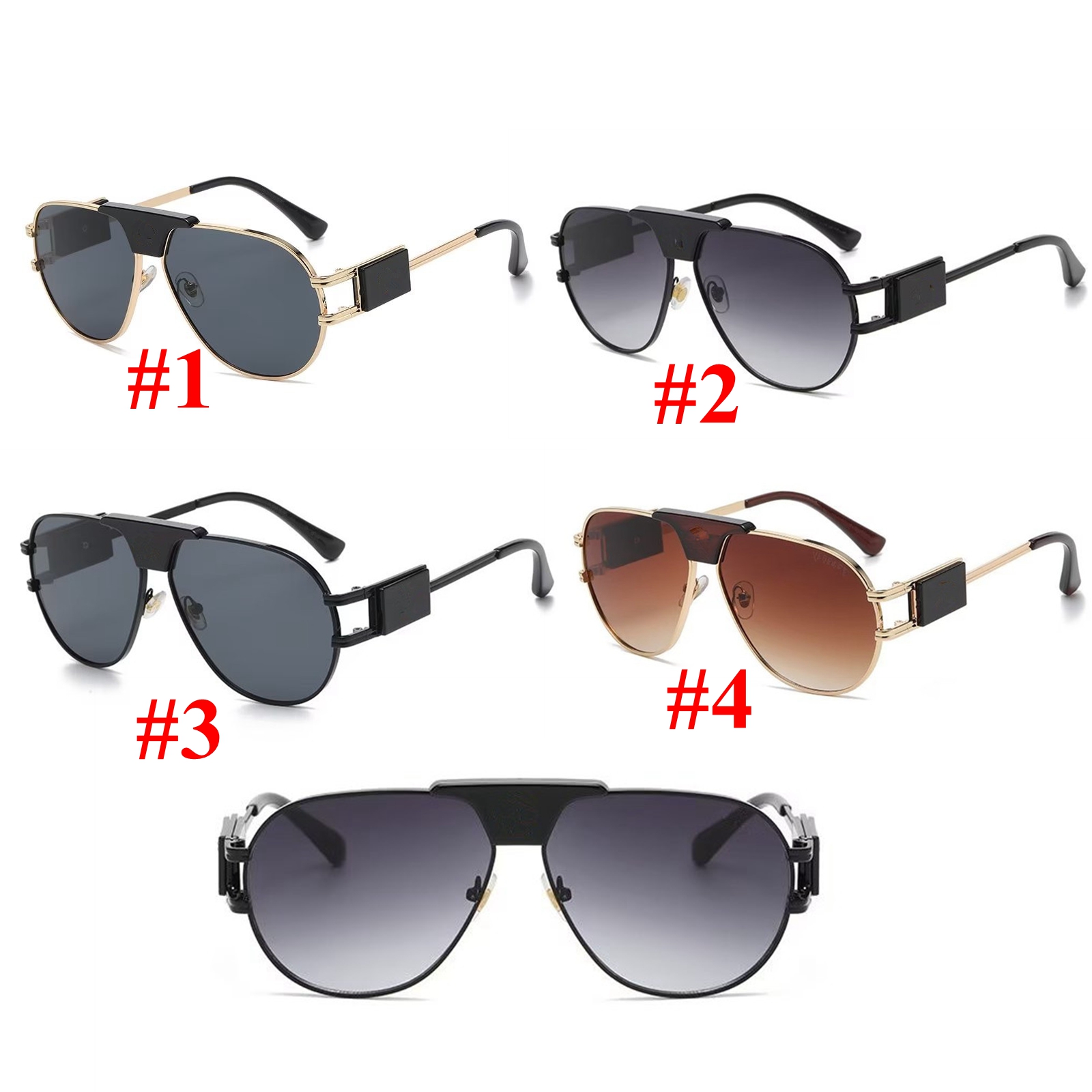Óculos de sol masculino de luxo, moda, lente preta, rua, praia, quente, unissex, armação de metal, festa, retro, 4 cores, 10 peças