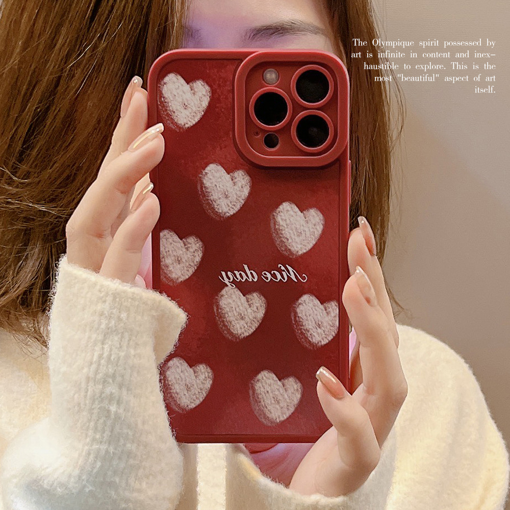 Vintage Love Phone Case Suitable for 12 13 14 promax Set 11 Wine Red XR Soft Case 8/Xs