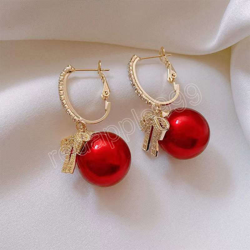 New Pearl Beaded Bow Earrings Creative Luxury Crystal Zirconia Gold Color Women's Earrings Fashion Jewelry Party Gifts