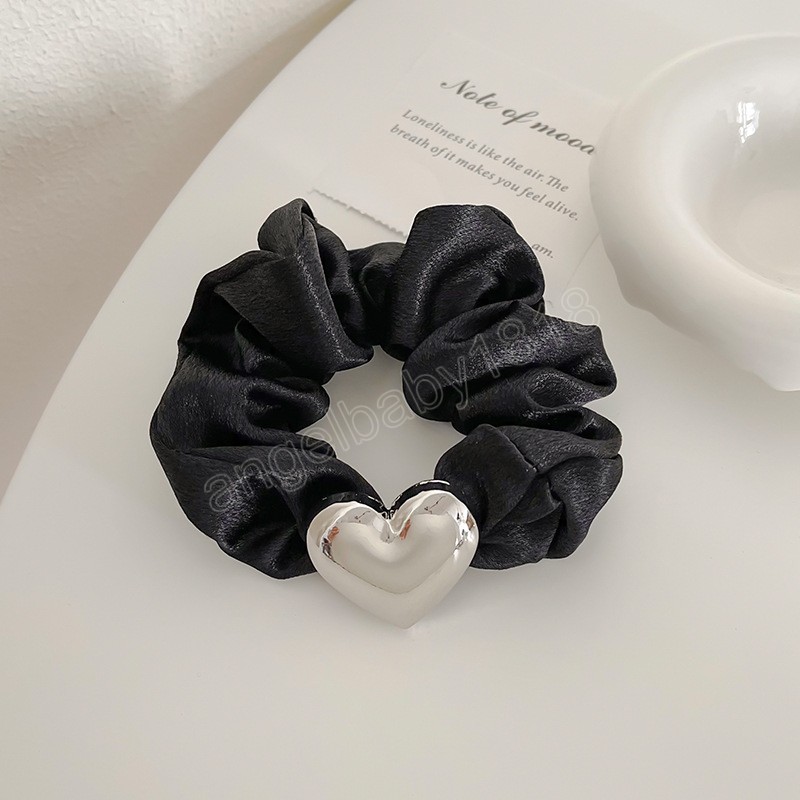 Silk Head Rope Korean Metal Love Elastic Scrunchies Heart Hair Rope Elegant Horsetail Bands Hair Ties Hair Accessories for Women