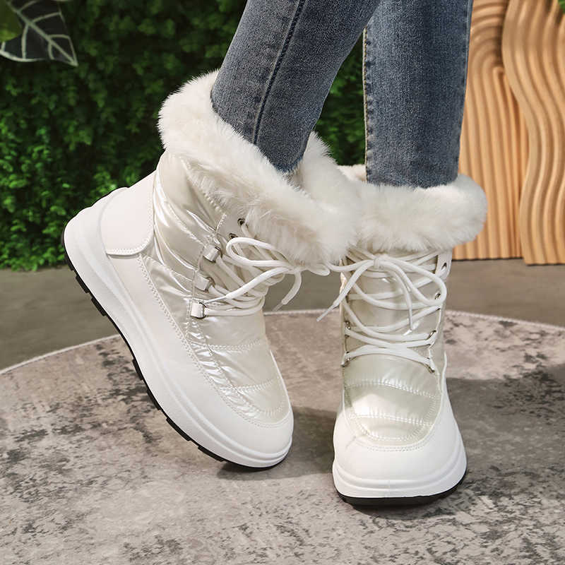 Botines de piel sintética para mujer, botas de nieve impermeables con plataforma gruesa, botas de invierno cálidas de felpa gruesa plateada para mujer, zapatos para mujer 43 L230704
