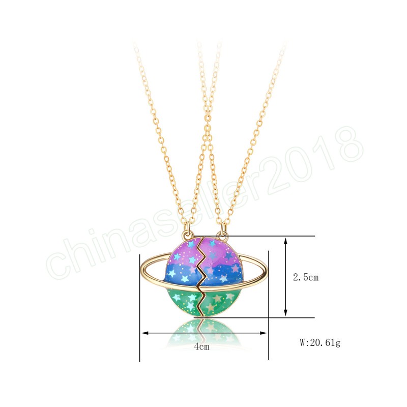 2stSaturn Necklace Pendant Chain Halsband Friendship Children's Jewelry Gift for Girls