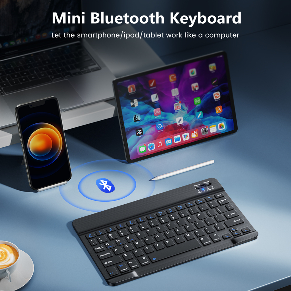 mini teclado bluetooth teclado sem fio recarregável para telefone tablet russo teclado espanhol para android ios windows