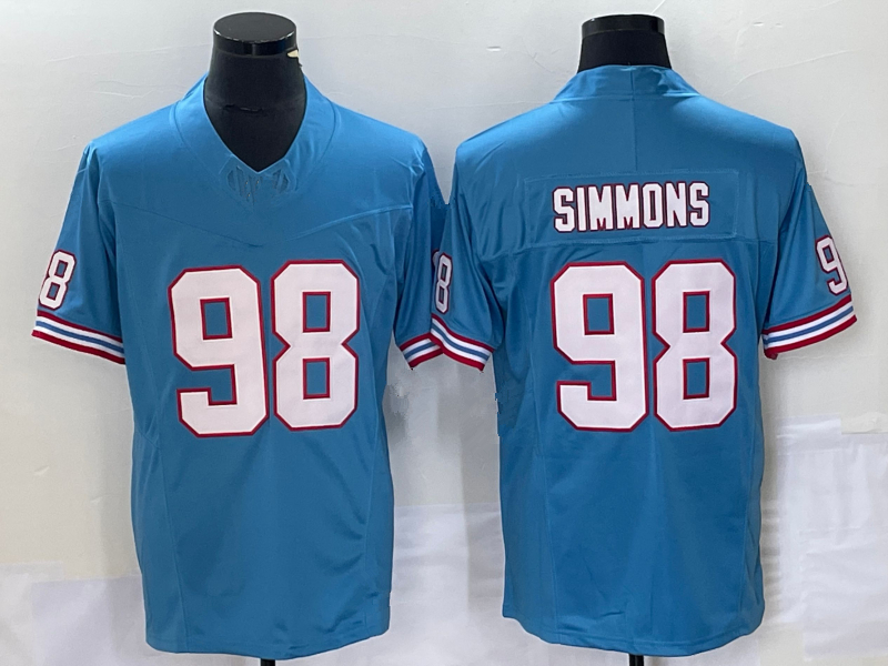 Anpassade Oilers fotbollströjor Derrick Henry DeAndre Hopkins Jeffery Simmons Kevin Byard Treylon Burks Ryan Tannehill Chigoziem Okonkwo Steve McNair Campbell 4xl