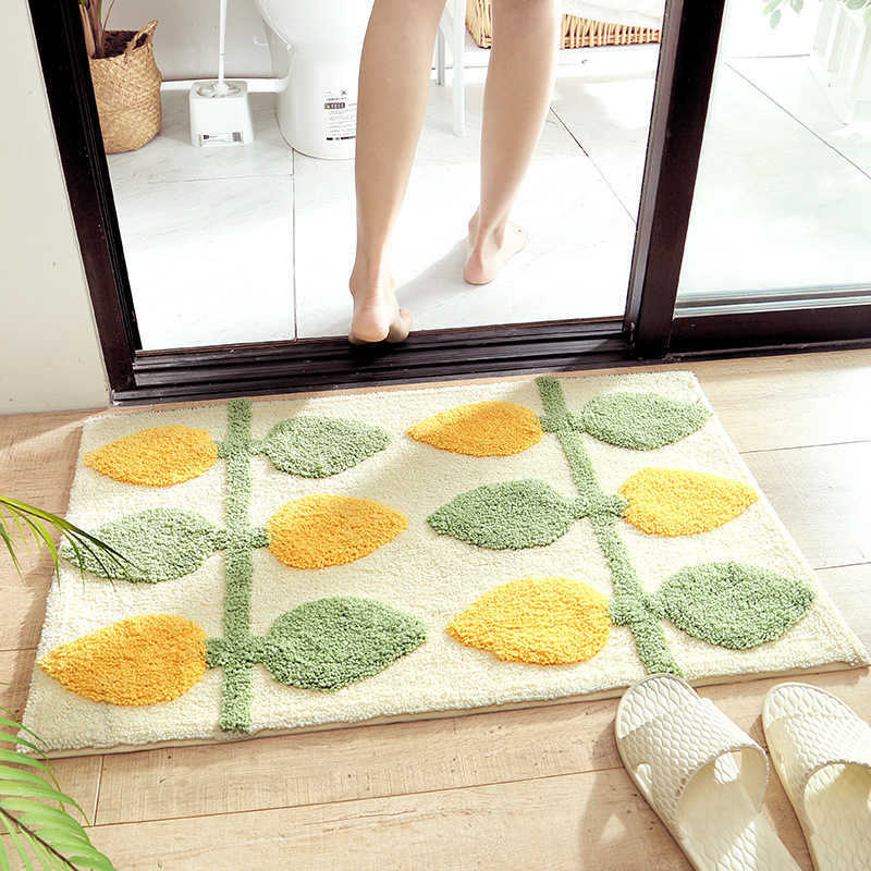 Inyahome Luxury Bath Mats Green Leaves Non-slip Absorbent Microfiber Bathroom Rug Home Decoration Super Soft Bath Carpet Rugs HKD230809