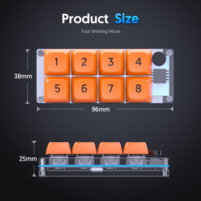 8 Kluczowe makro programowalne w pełni gorąco zamykane przełącznik mechaniczny 4 kolor RGB Light Gaming Miniboboard