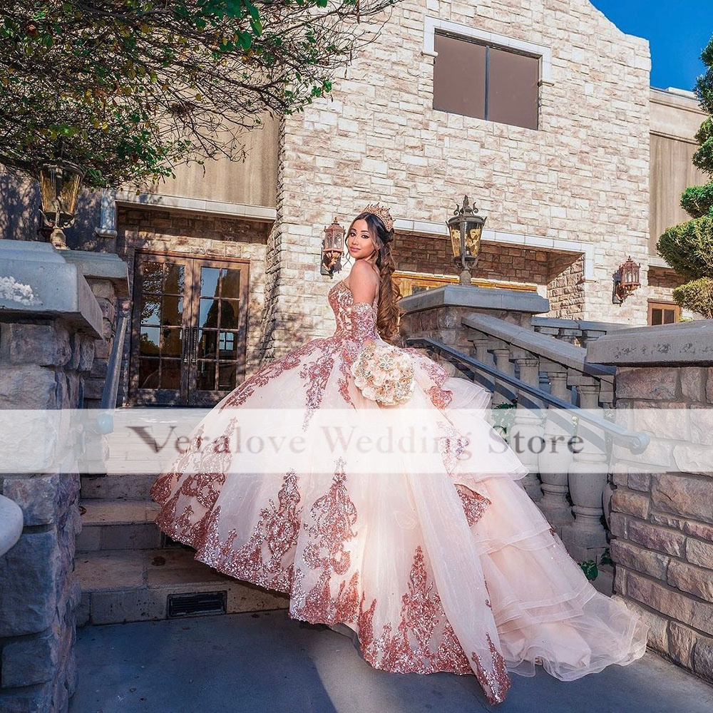 Pink vestido de xv anos аппликация Quinceanera Планты с плеча мексиканские девушки сладкие 15 платье для вечеринки по случаю дня рождения